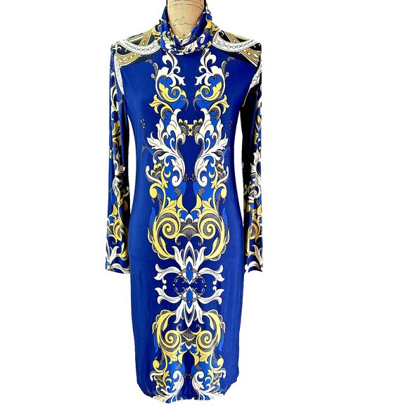 Analili Dresses & Skirts - ANALILI Women's Blue Paisley Bodycon Long Sleeve Turtleneck Dress SZ M NWT